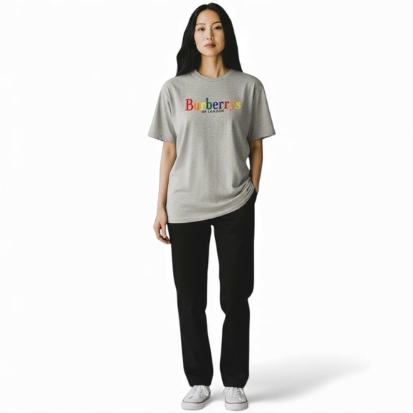 Burberry Tops - NWT Burberry Multicolor Logo XL Gray Short Sleeve T-Shirt Holiday Gift Ready